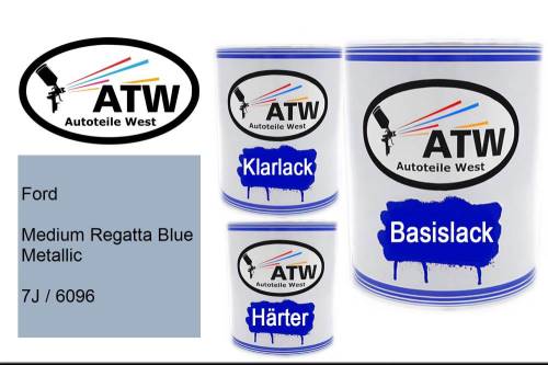 Ford, Medium Regatta Blue Metallic, 7J / 6096: 1L Lackdose + 1L Klarlack + 500ml Härter - Set, von ATW Autoteile West.